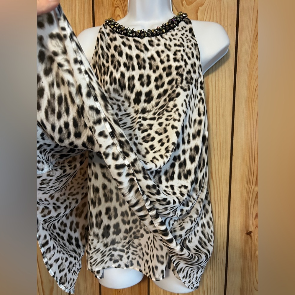 JENNIFER LOPEZ Top Size XL Halter Neck Tank Shell BLING Leopard Print Brown
